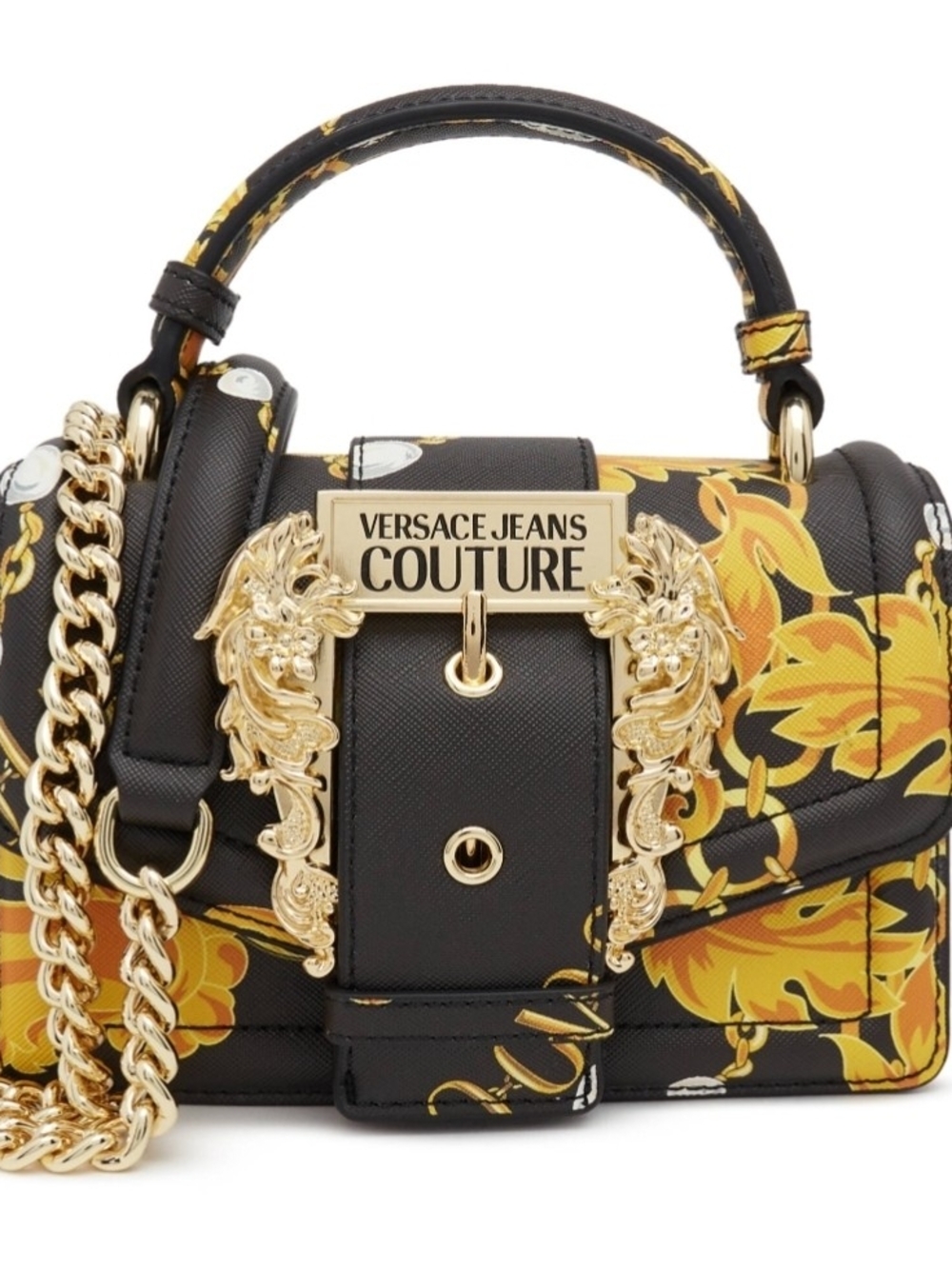Versace Jeans Collection Black & Yellow Floral Top-Handle Crossbody Bag